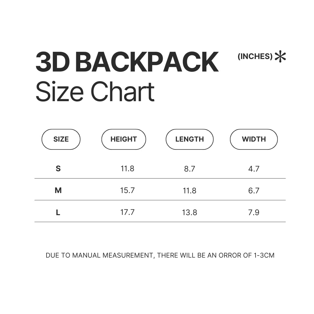 3D Backpack Size Chart - Bioshock Merch