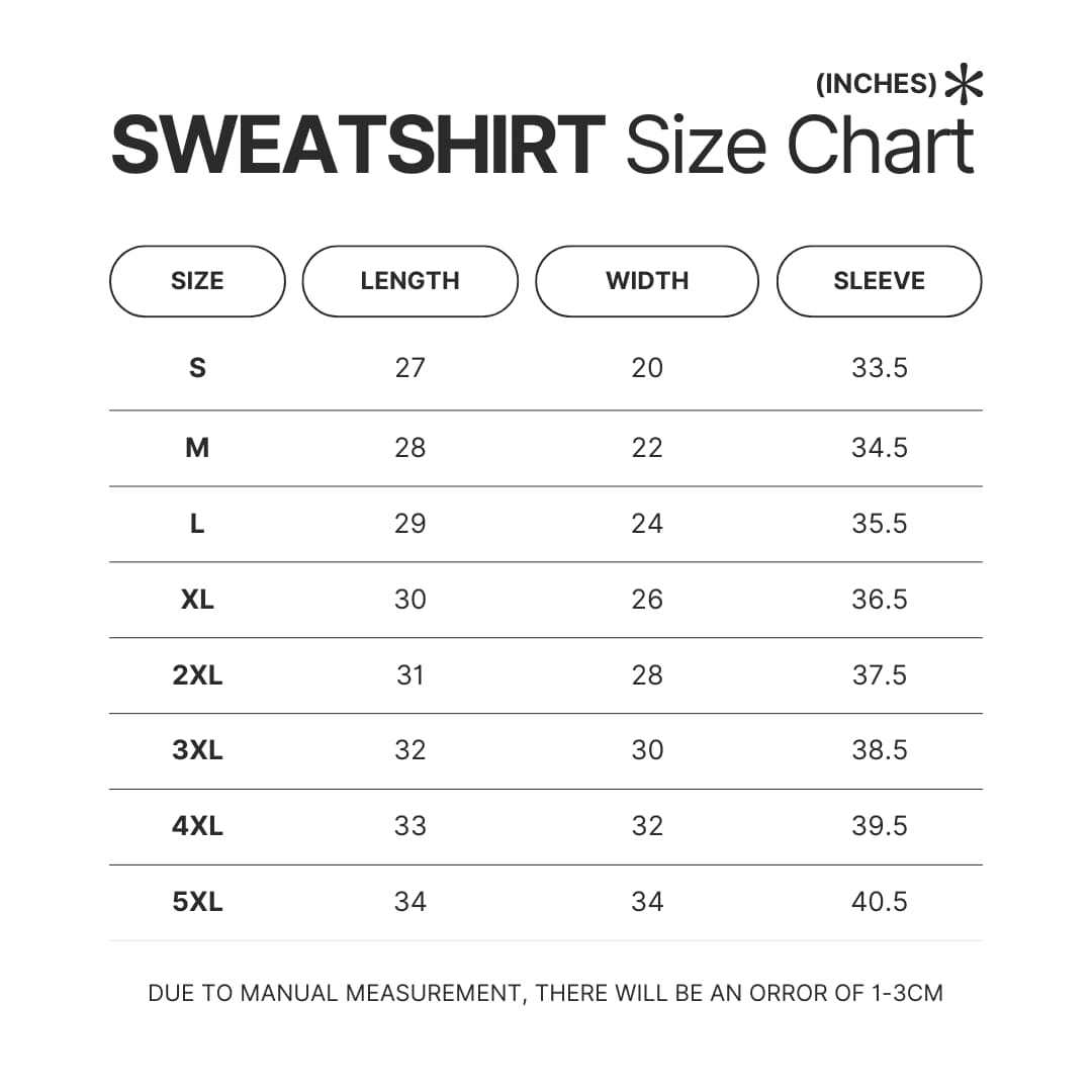 Sweatshirt Size Chart - Bioshock Merch