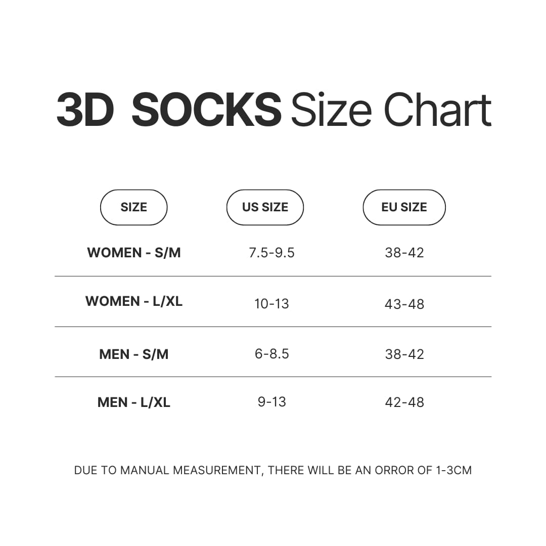 3D Socks Size Chart - Bioshock Merch